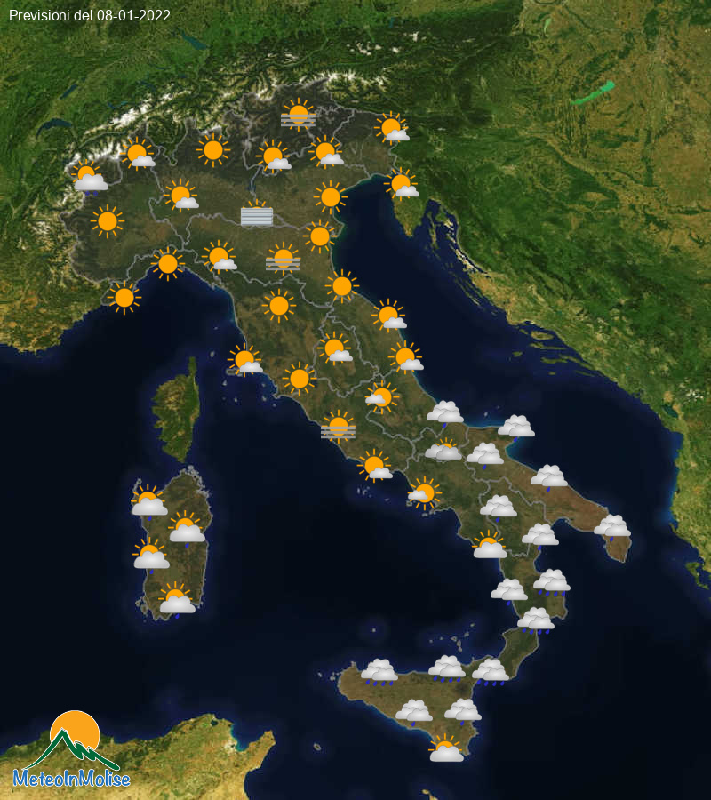Previsioni Meteo Italia 08/01/2022